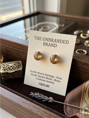 Earthy Brown Earrings – Faux Smoky Quartz Studs – Retro Costume Jewelry